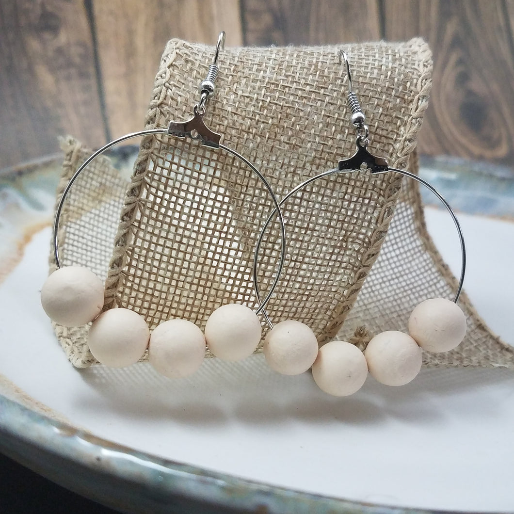 Ivory Bead Hoop Handmade Dangle Handmade Earrings