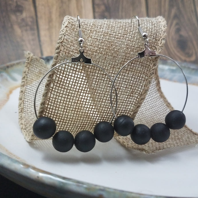 Black Bead Hoop Handmade Dangle Handmade Earrings