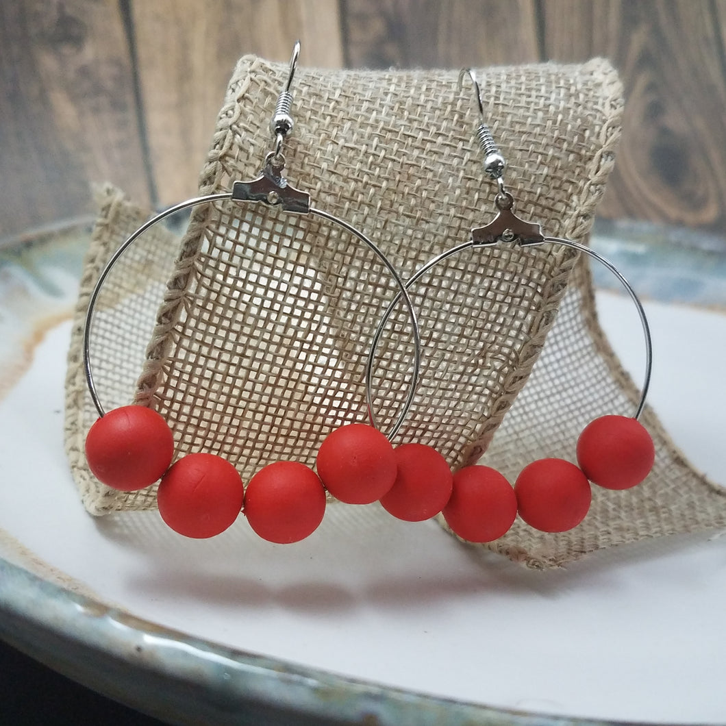 Red Bead Hoop Handmade Dangle Earrings
