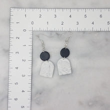 Load image into Gallery viewer, Black S Circle with Black and White Marble Arch  Handmade Dangle Handmade Earrings
