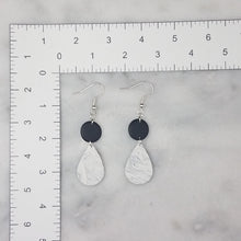 Load image into Gallery viewer, Black Small Circle with Black and White Marble Teardrop Handmade Dangle Earrings
