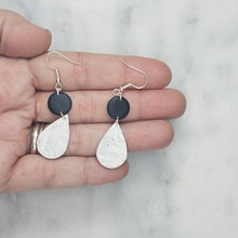 Load image into Gallery viewer, Black Small Circle with Black and White Marble Teardrop Handmade Dangle Earrings
