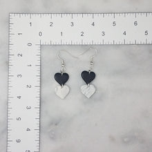 Load image into Gallery viewer, Small Double Heart Marble with Solid Black and White Handmade Dangle Earrings
