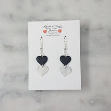 Load image into Gallery viewer, Small Double Heart Marble with Solid Black and White Handmade Dangle Earrings
