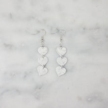 Load image into Gallery viewer, Marble Black and White Triple Heart Handmade Dangle Earrings
