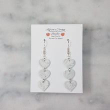 Load image into Gallery viewer, Marble Black and White Triple Heart Handmade Dangle Earrings
