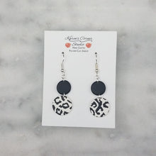 Load image into Gallery viewer, Black and White Leopard Print Small and Medium Double Circle Shaped Dangle Handmade Earrings
