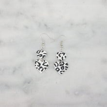Load image into Gallery viewer, Black and White Leopard Print Small and Large Double Heart Shaped Dangle Handmade Earrings
