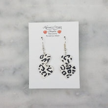 Load image into Gallery viewer, Black and White Leopard Print S and L Double Heart Shaped Dangle Handmade Earrings

