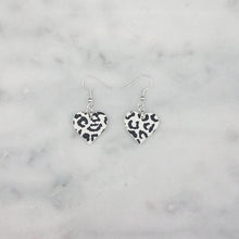 Load image into Gallery viewer, Black and White Leopard Print Heart Shaped Dangle Handmade Earrings
