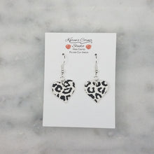 Load image into Gallery viewer, Black and White Leopard Print Heart Shaped Dangle Handmade Earrings
