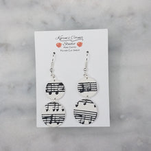 Load image into Gallery viewer, M and L Double Circle Shaped  White Music Notes Dangle Handmade Earrings
