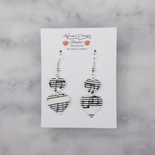 Load image into Gallery viewer, White Double Heart Shaped Music Notes Dangle Handmade Earrings
