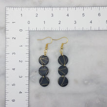 Load image into Gallery viewer, Small Triple Circle Shaped Black With Gold Flower Pattern Handmade Dangle Earrings
