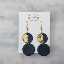 Load image into Gallery viewer, Double Circle Shaped Half Black Half Gold Handmade Dangle Earrings
