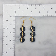 Load image into Gallery viewer, S Triple Circle Shaped Black With Gold Stripe Handmade Dangle Handmade Earrings
