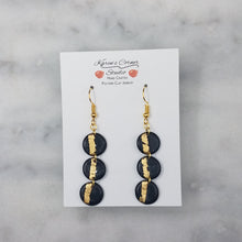 Load image into Gallery viewer, S Triple Circle Shaped Black With Gold Stripe Handmade Dangle Handmade Earrings
