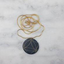 Load image into Gallery viewer, Black and Gold Leaf Circle Pendant Necklace

