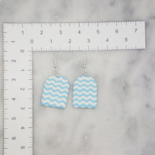 Load image into Gallery viewer, Closed Arch Chevron Pattern Blue &amp; White Dangle Handmade Earrings
