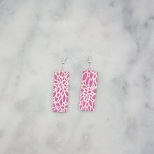 Load image into Gallery viewer, Rectangle Floral Pattern Purple &amp; White Dangle Handmade Earrings
