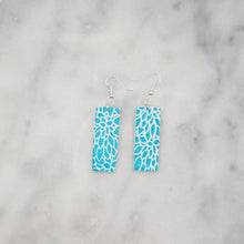 Load image into Gallery viewer, Rectangle Floral Pattern Peacock Blue &amp; White Dangle Handmade Earrings
