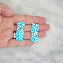 Load image into Gallery viewer, Rectangle Floral Pattern Peacock Blue &amp; White Dangle Handmade Earrings
