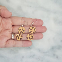 Load image into Gallery viewer, Double Circle Leopard Print Pattern Brown &amp; Peach Dangle Handmade Earrings

