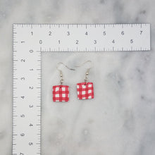 Load image into Gallery viewer, Square Buffalo Plaid Pattern Red &amp; White Dangle Handmade Earrings
