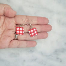 Load image into Gallery viewer, Square Buffalo Plaid Pattern Red &amp; White Dangle Handmade Earrings
