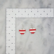 Load image into Gallery viewer, Heart Stripe Pattern Red &amp; White Dangle Handmade Earrings
