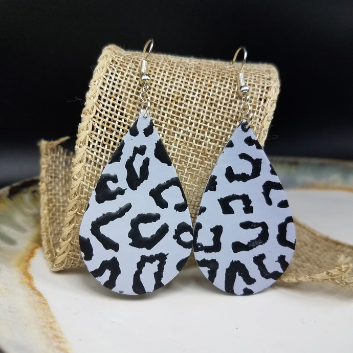 Teardrop Leopard Print Black & Gray Dangle Handmade Earrings