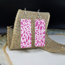 Load image into Gallery viewer, Rectangle Floral Pattern Purple &amp; White Dangle Handmade Earrings
