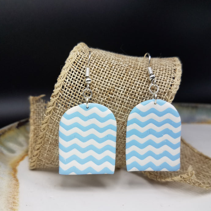 Closed Arch Chevron Pattern Blue & White Dangle Handmade Earrings