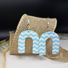 Load image into Gallery viewer, Arch Chevron Pattern White &amp; Blue Dangle Handmade Earrings
