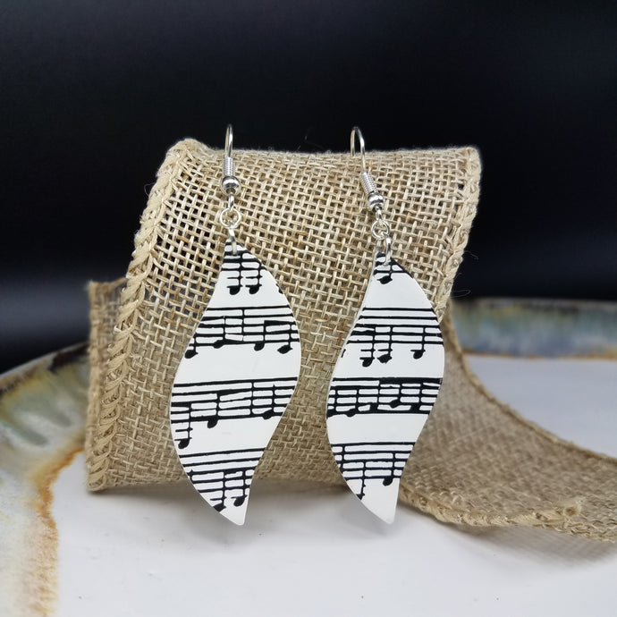 Leaf Music Pattern Black & White Dangle Handmade Earrings