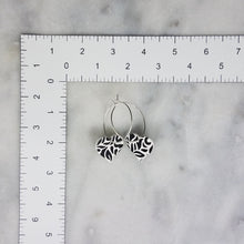 Load image into Gallery viewer, Heart Floral Abstract Pattern Black &amp; White Hoop Dangle Handmade Earrings
