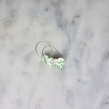 Load image into Gallery viewer, Heart Leaf Pattern Green &amp; White Hoop Dangle Handmade Earrings
