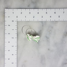 Load image into Gallery viewer, Heart Leaf Pattern Green &amp; White Hoop Dangle Handmade Earrings
