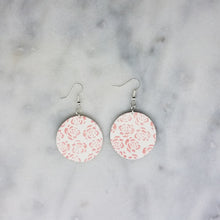 Load image into Gallery viewer, Circle Rose Pattern Pink &amp; White Dangle Handmade Earrings
