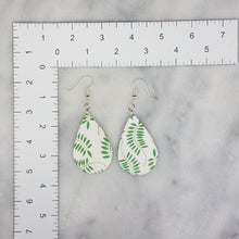 Load image into Gallery viewer, Teardrop Leaf Pattern White &amp; Green Dangle Handmade Earrings
