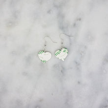 Load image into Gallery viewer, Heart Leaf Pattern White &amp; Green Dangle Handmade Earrings
