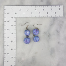 Load image into Gallery viewer, Double Bead Marble Pattern Blue &amp; Purple &amp; White Dangle Handmade Earrings
