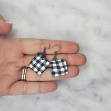 Load image into Gallery viewer, Square Buffalo Plaid Pattern Black &amp; White Dangle Handmade Earrings
