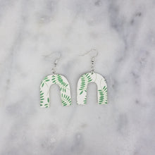 Load image into Gallery viewer, Arch Leaf Pattern White &amp; Green Dangle Handmade Earrings
