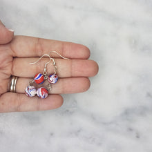 Load image into Gallery viewer, Double Bead Marble Pattern Blue &amp; Red &amp; White Dangle Handmade Earrings
