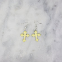 Load image into Gallery viewer, Fancy (LG) Cross Solid Pattern Yellow Dangle Handmade Earrings
