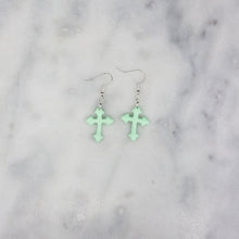 Load image into Gallery viewer, Fancy Cross Solid Pattern Green Dangle Handmade Earrings
