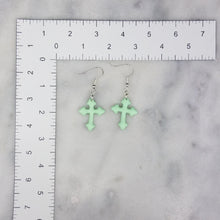 Load image into Gallery viewer, Fancy Cross Solid Pattern Green Dangle Handmade Earrings
