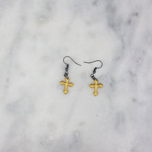 Load image into Gallery viewer, Fancy Cross Solid Pattern Gold Dangle Handmade Earrings
