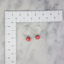 Load image into Gallery viewer, Bead Marble Pattern Red &amp; White Dangle Hoop Handmade Earrings
